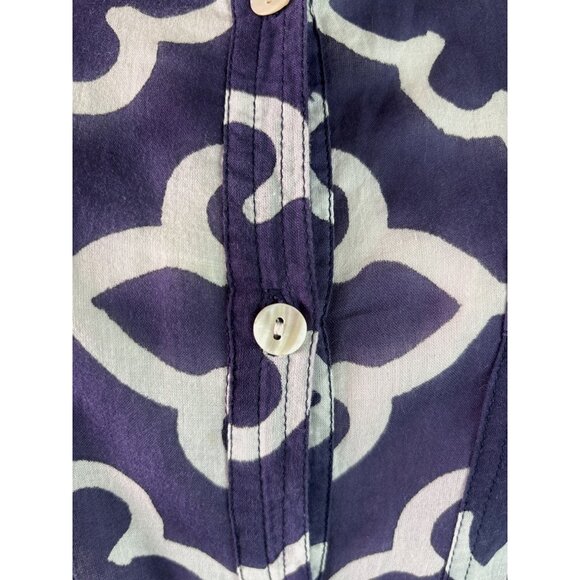 Roberta Roller Rabbit Shirt Dress Size XS Geo Print Navy White Sheer Long Sleeve - Picture 5 of 11